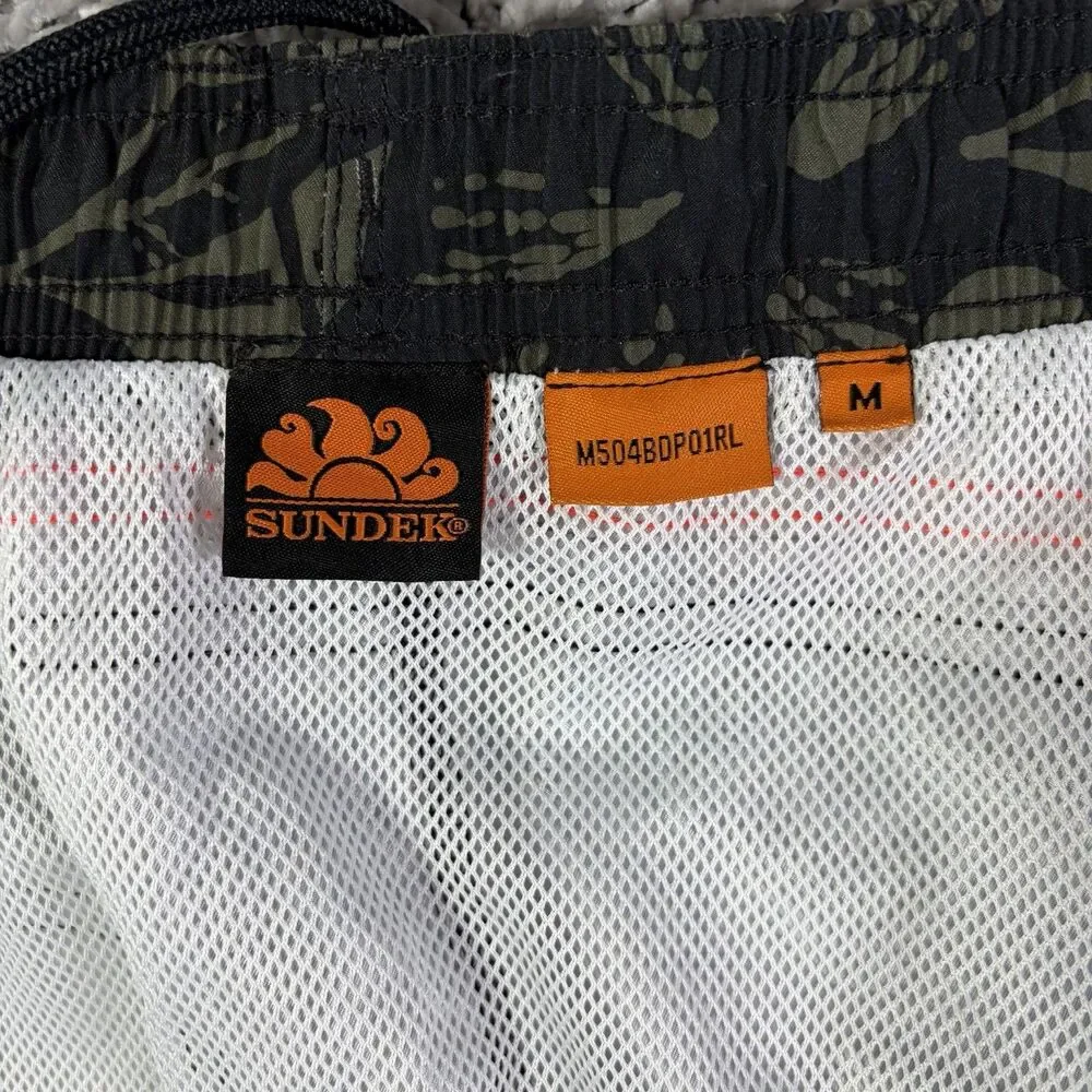 Sundek Swim Trunks Mens Medium Floral Green Lined Summer Beach Drawstring Surf